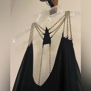 Audrey 90s Black Chain Strap Babydoll Mini Dress